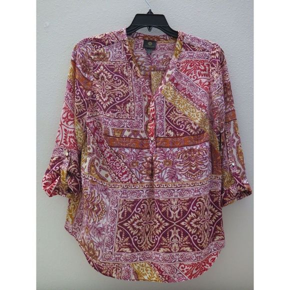 JM Collection 100136387MS Women's Sz M Real Red Holiday Romance V-Neck Blouse - Picture 1 of 8